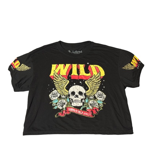 Weekend Warriors Tops - Weekend Warriors Wild Skull Graphic Crop Top Black Medium Good Vibes Only Tee